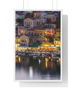 Night in Symi island - Vertical Framed Poster