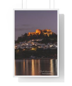 The peacefulness of night envelops Lindos on Rhodes - Vertical Framed Poster