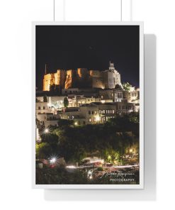 Night falls upon the Monastery of Saint John the Theologian in Patmos - Vertical Framed Poster